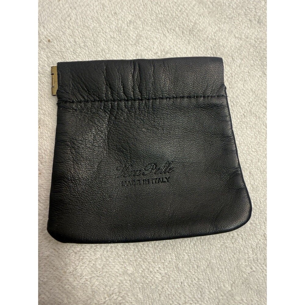 Vera Pelle Made In Italy Coin Purse Black Leather Brass Hinges 4 X3”